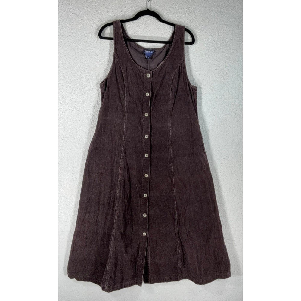 Blue J. Brown Corduroy Jumper Dress - M - Button Front 90s Vintage Dark Academia
